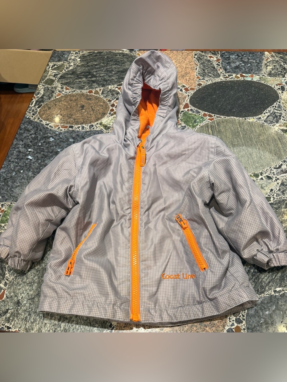 Kids Hooded Jacket in Gray with Orange Trim-2t